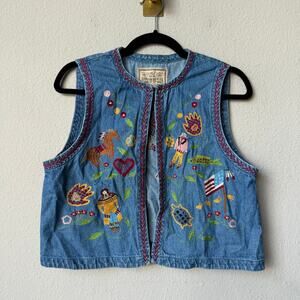 Double D Ranch Vintage Embroidered Western Denim Vest Size S